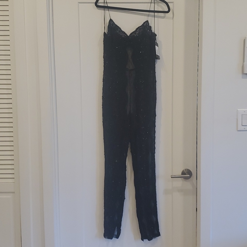 SLP Embellished Tulle Paneled Lace Jumpsuit - Picture 3 of 11